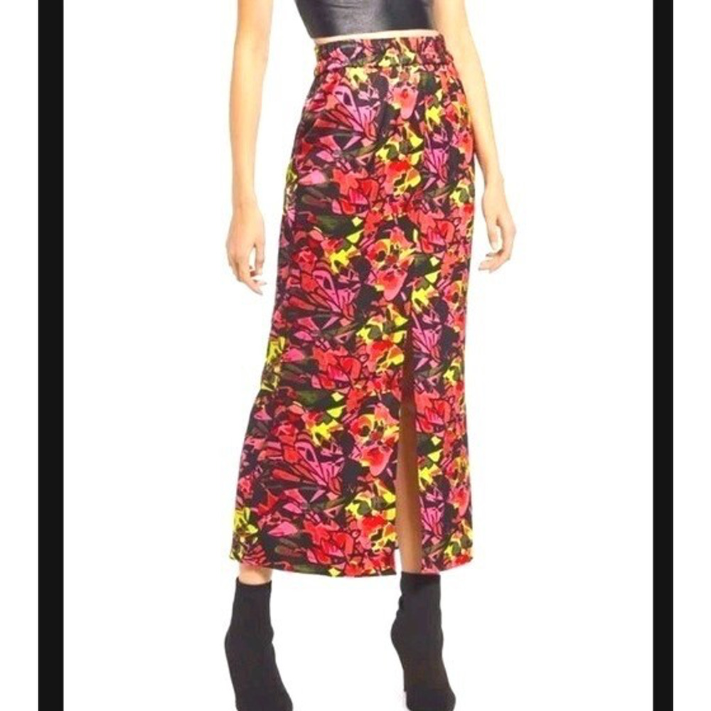 Nordstrom Open Edit Skirt Womens Sz XL Midi Front‎ Slit Pink Black Festival Boho